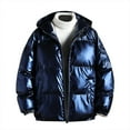 thumbnail image 1 of Penkiiy Down Jacket for Men Shiny Hooded Reflective Down Jacket Cotton Jacket Navy 2XL Y2K Clothes, 1 of 5