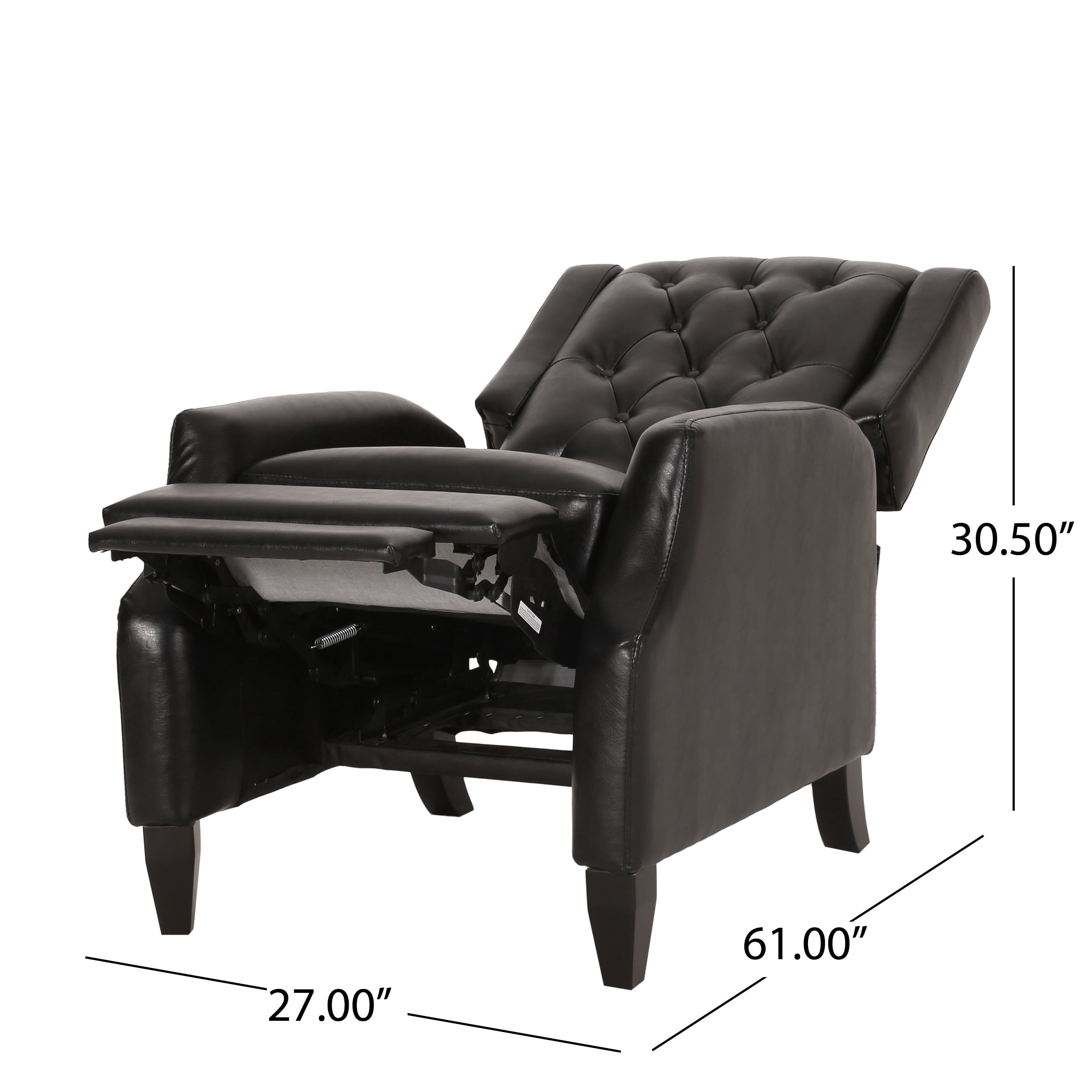Noble House Steinaker Faux Leather Tufted Pushback Recliner, Midnight Black and Dark Brown