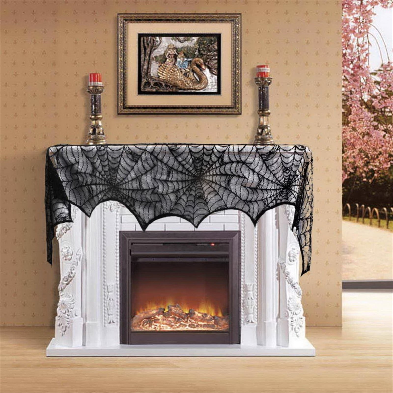 Halloween Decorations Outdoor Indoor,Tarmeek Halloween Lace Fireplace Cloth Decoration Ghost Festival Fireplace Cover 96 Inch,Fall Decor for Home
