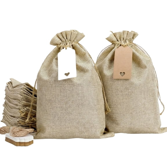 30-Pack Natural Jute Drawstring Bags for Wedding Favors, Party Gifts, Home Organization & Craft Storage – Eco-Friendly Beige Pouches