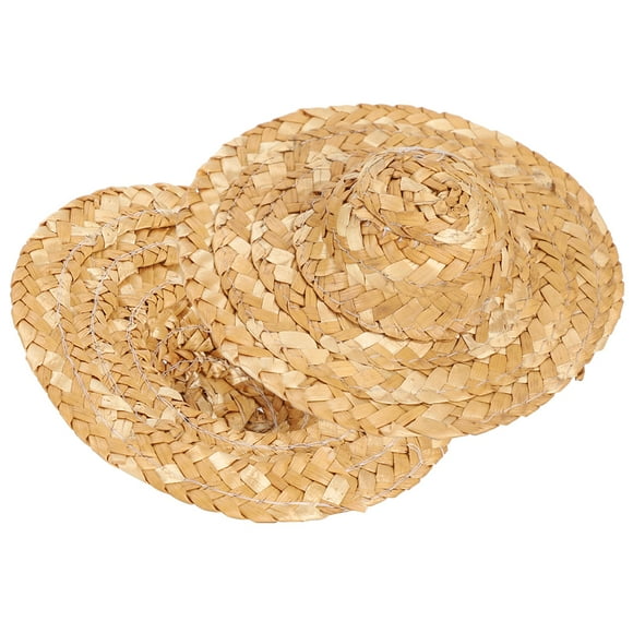 Mini Sombrero de Muñeca de Manualidadas de Madera, Sombrero de Paja de Muñecas de 10 PC, Sombro de Paja Tejido a Mano, Mini Fiestas de Sombero de Tejer A Mano Bodas para