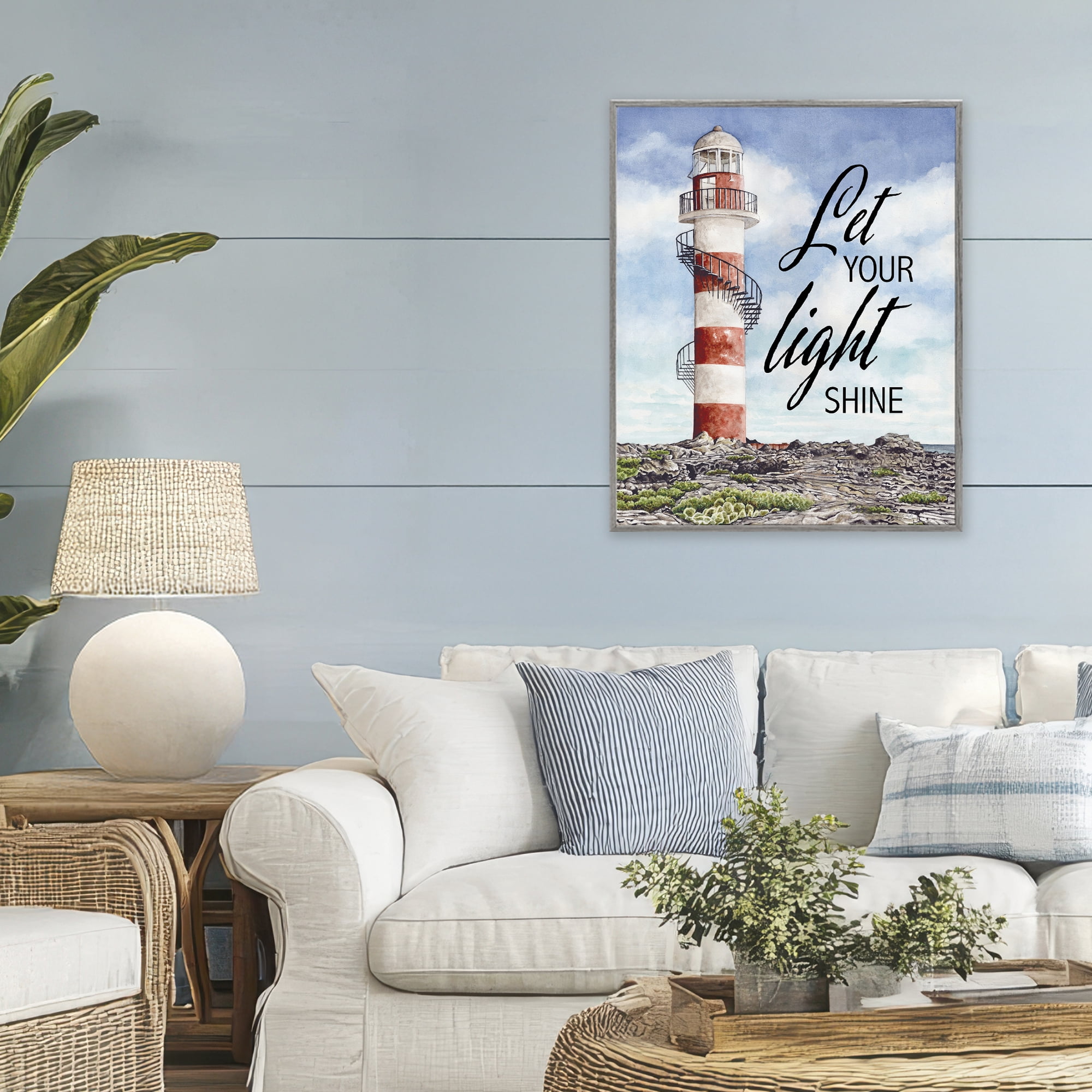 Stupell Industries Let Your Light Shine Beacon Gray Framed Giclee Art, design by Cindy Jacobs