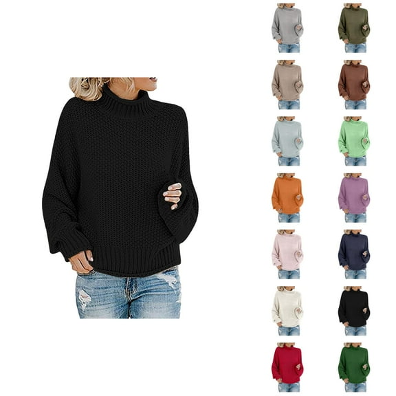 Sweaters for Women 2025 Fall Winter Long Sleeve Turtleneck Knit Sweater Jumper Top Womens Pullover Sweaters