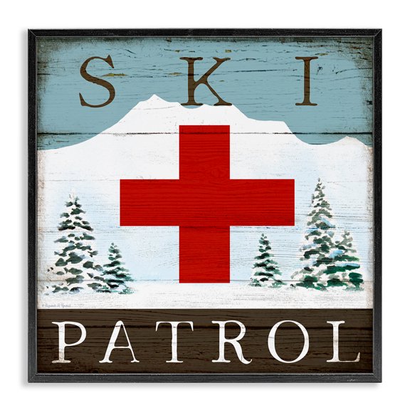 Stupell Industries Farmhouse Ski Patrol Rustic Cabin Sign Black Framed Giclee Art, 12 x 12, by Elizabeth Tyndall