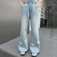 thumbnail image 4 of TIREOW Girls Butterfly Denim Bell Bottom Pants Casual Flared Jeans Pants Fashionable Elastic Waist Flared Trousers(Blue,11-12 Years), 4 of 8