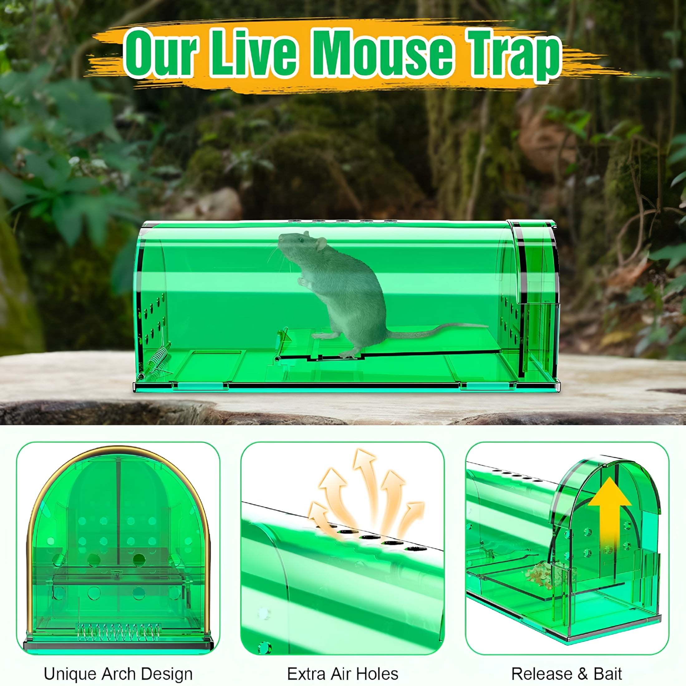 QARUN 4 Pcs Humane Mouse Traps No Kill,Live Mouse Trap,Reusable Mice Trap Catch for House&Outdoors