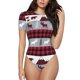 thumbnail image 1 of Balery Buffalo Plaid Forest Body de cuello redondo de manga corta para mujer Tops de manga corta Tops básicos-XX-Large, 1 of 7
