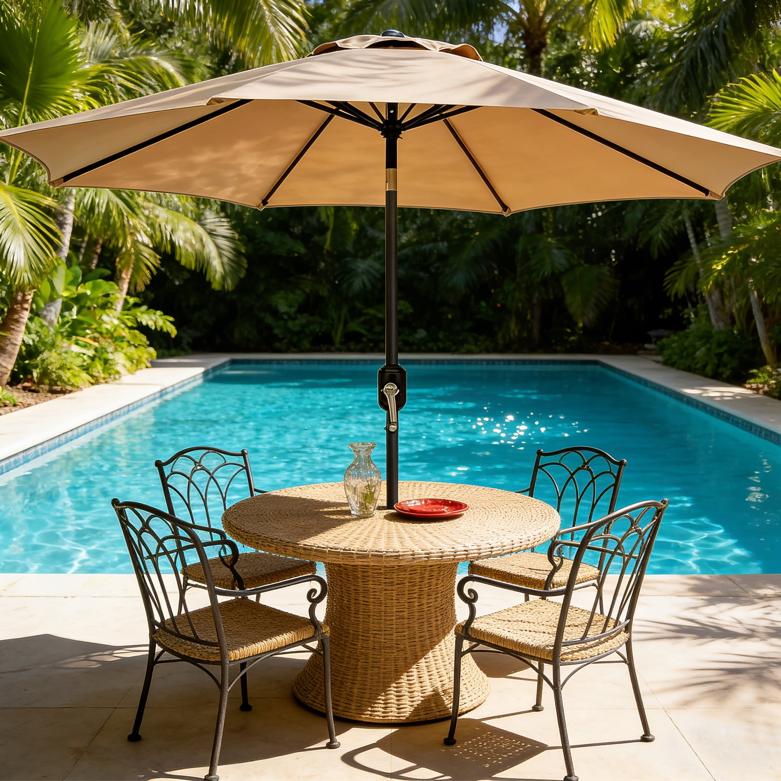 HAIMULI 9 FT Patio Umbrella for Outdoor, Outdoor Table Umbrella with Push Button Tilt and Crank, Outdoor Patio Umbrellas with 8 Sturdy Ribs for Market, Garden, Pool
