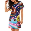 thumbnail image 2 of Naloa Space Colorful Donut Print Women Nightgowns,Womens Loungewear,Short Sleeve Sleepwear,Comfy Ladies Nightdress, 2 of 6