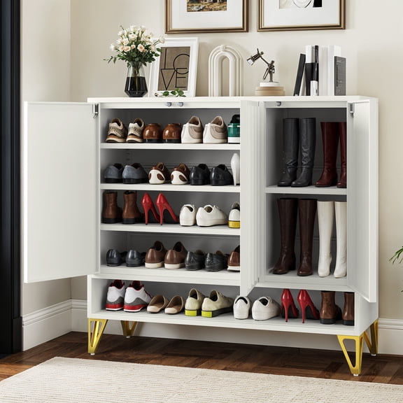 Uforic Shoe Cabinet with Doors & Adjustable Shelves, Metal Shoe Rack Organizer, White