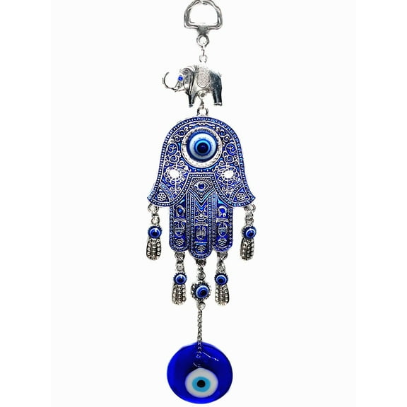 Blue Evil Eye with Hamsa Hand and Elephant Wall Decor Hanging Ornament for Protection-028