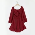 thumbnail image 4 of Karoyedx Toddler Fall Dress Girls Fall Dress Long Sleeve Dresses Smocked Ruched Square Neck Tiered Flowy Casual Dress Red Size,7-8 Years, 4 of 7