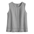 thumbnail image 4 of Wovilon Women's 2 Piece Sleeveless Cotton Linen Outfit Set with Ruffled Trim, Casual Tank Top and Drawstring Shorts, Summer Matching Relaxed Wear for Vacation, 4 of 9