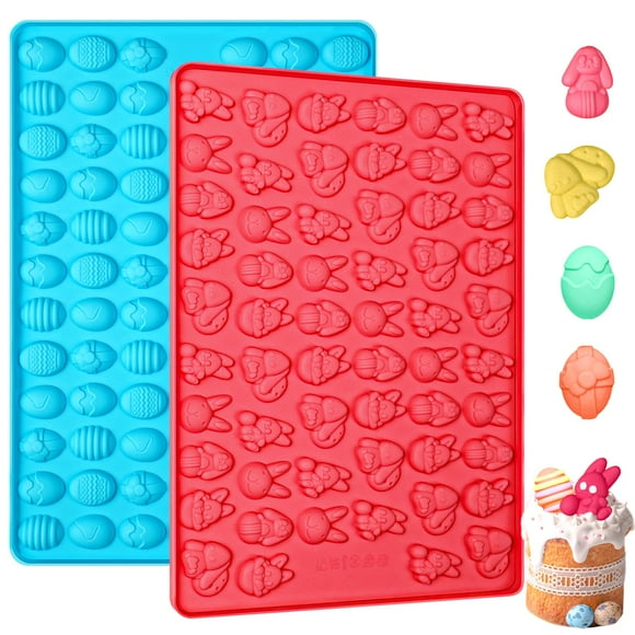Webake Mini Easter Silicone Molds with Bunny and Easter Egg Shaped, 58-Cavity Bunny Molds and 83-Cavity Egg Molds for Chocolate, Candy, Gummy, Wax Melt, Pack of 2