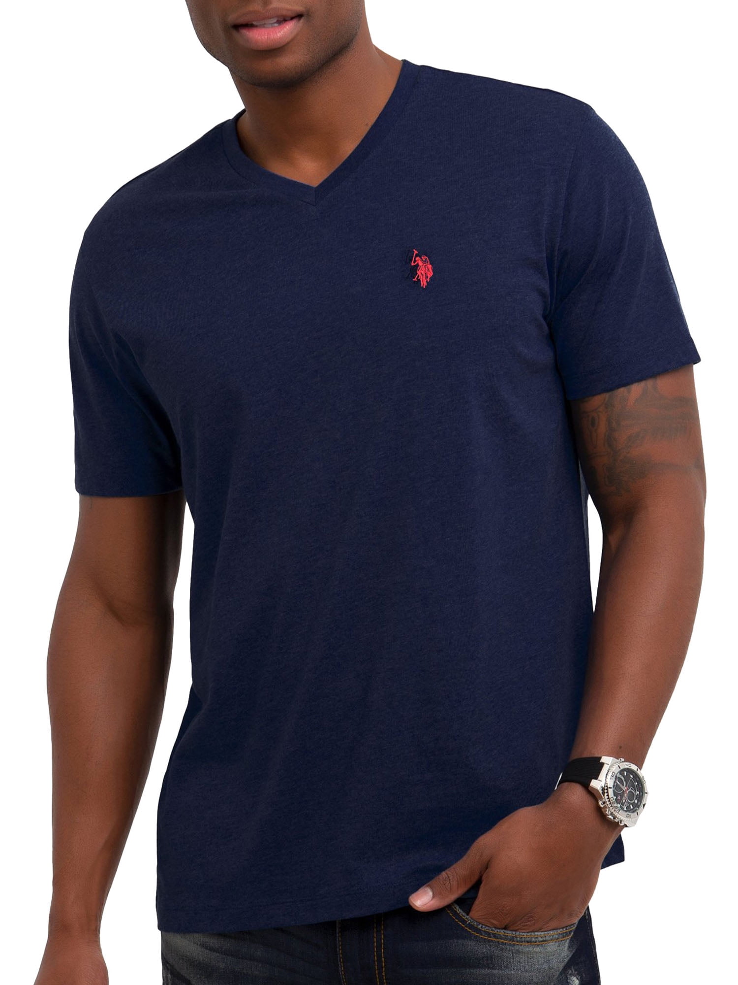 US Polo Assn Uspa Mens T Shirt V Neck Casual Short Sleeve Blue India Size L New 