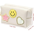 thumbnail image 2 of Nylea Preppy Stuff Patch Makeup Bag, PU Leather Smiley Face Makeup Bag Portable Waterproof Small Pouch, Daily Use Travel Cosmetic Pouch for Women Girls Gift (SHELL WHITE), 2 of 7