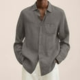 thumbnail image 2 of Mens Cotton Linen Long Sleeve Dress Shirt Classic Point Collar Button Up Breathable Relaxed Fit Casual Work Wear,Z010-Dark Gray,M, 2 of 5