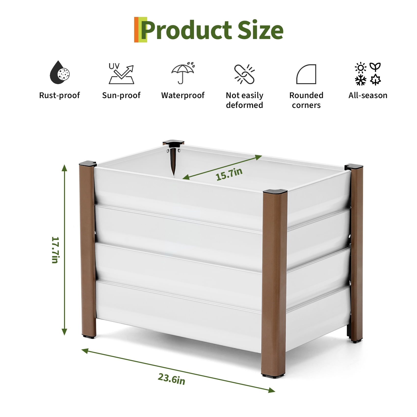 Weatherproof Aluminum Raised Garden Bed Planter Box -  Rounded Corners, Single-Layer Design, Drainage Holes, Anti-Cut Edging - Ideal for Outdoor Patio, Balcony, Lawn Planting