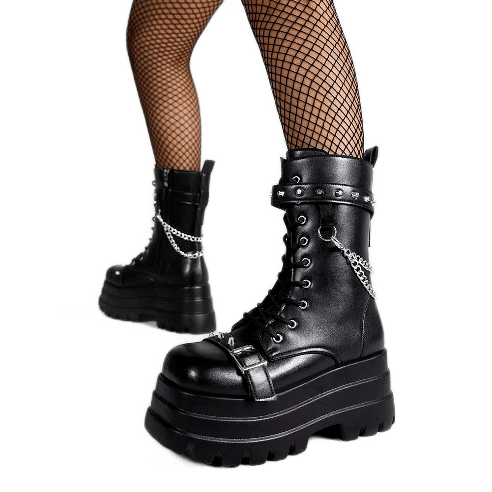 KIJBLAE Clearance 2024 Women's Punk Boots Platform Goth KIJBLAE Clearance 2024 Women's Punk Boots Platform Goth