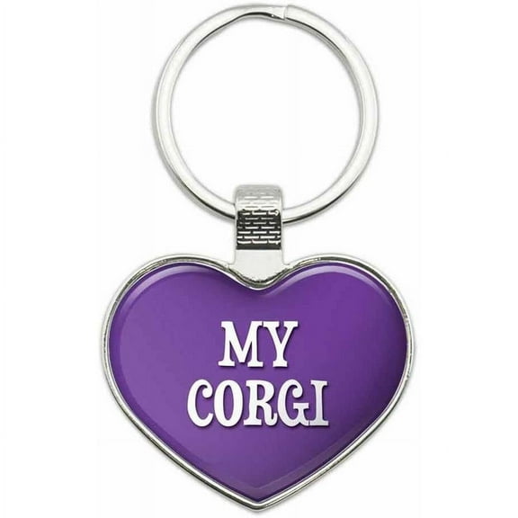Corgi - I Love My Pet Metal Heart Keychain Key Chain Ring, Purple