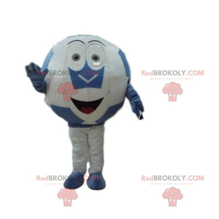 Blue and white ball mascot, giant soccer ball