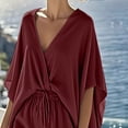 thumbnail image 6 of VBVC Women's 2 Piece Cotton Loungewear Set,Batwing Sleeve Cardigan and Drawstring Shorts For Women,Ladies Casual Summer Outfit with Pockets,Wine,S-3XL, 6 of 10