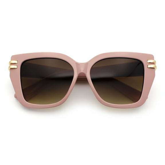 Womens Minimal Ornate Metal Hinge Thick Plastic Horn Rim Fashion Sunglasses Pink - Brown
