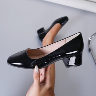 Steve Madden Agata Black Satin Ankle Strap Block Heel  display picture 1