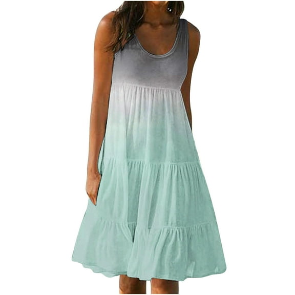 asdoklhq Maternity Dress,Womens Fashion Holiday Summer Gradient Print Sleeveless Party Beach Dress