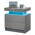 thumbnail image 3 of SAYGOGO 2 Drawer Grey Gold Nightstand, Modern Adjustable LED Bedside Table with Open Shelf for Bedroom, 3 of 9