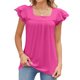 thumbnail image 1 of Top de manga corta para mujer, camisa informal de manga corta con pétalos de doble capa y retales de encaje de Color puro para verano, rosa, rojo, L, 1 of 8