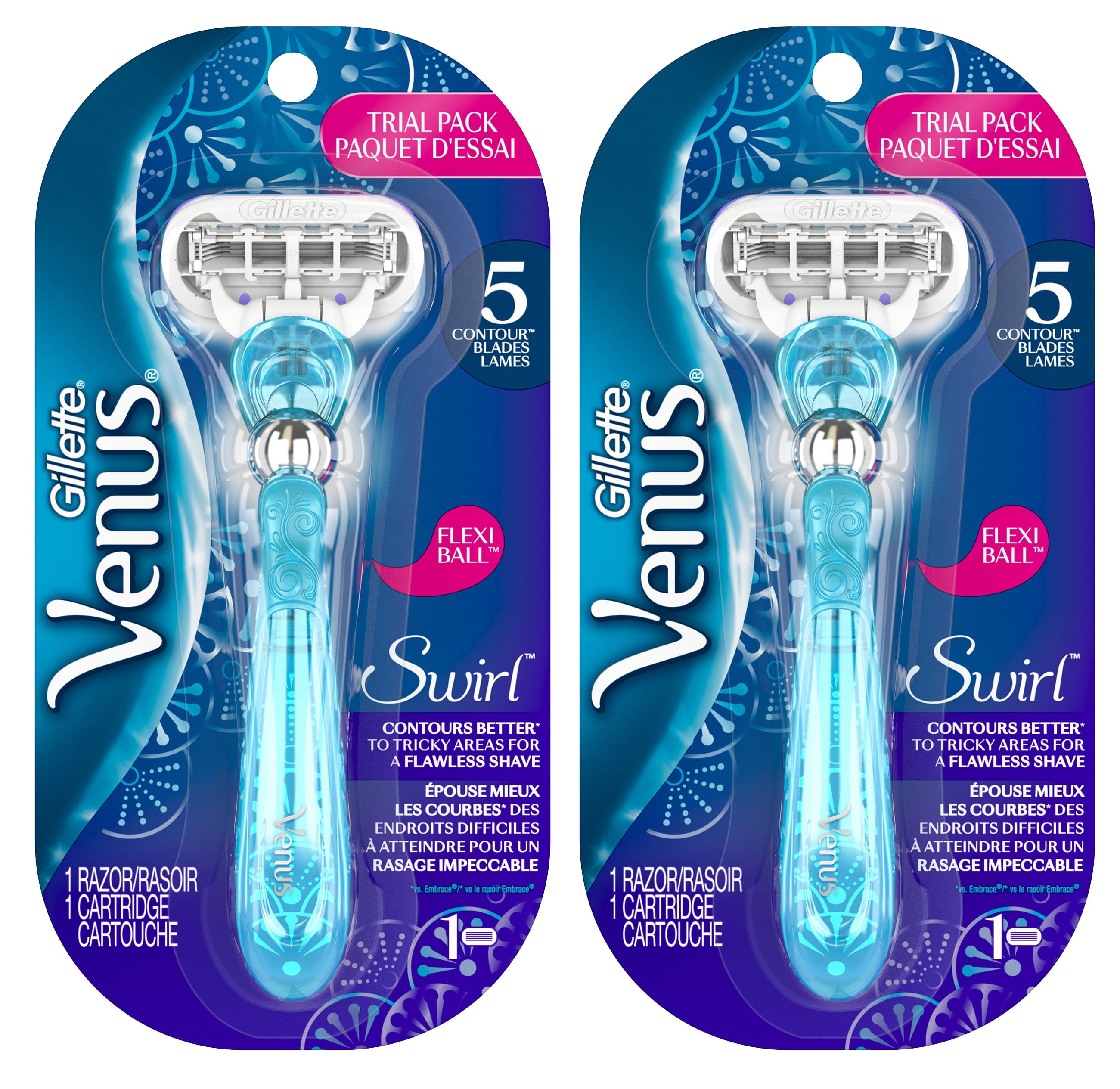 Gillette Venus Swirl Flexiball Women's Razor - 1 handle + 1 refill, 2 Pack