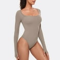 thumbnail image 3 of BLVB Women's Square Neck Long Sleeve Bodysuit Basic Tee Thong Bodysuits Soft Causal Tops, 3 of 4