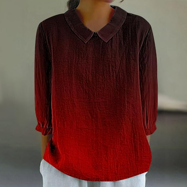 RXIRUCGD Haut/chemise à Manches 3/4 Imprimé Style Rétro Décontracté pour Femmes, Rouge, Taille : TG