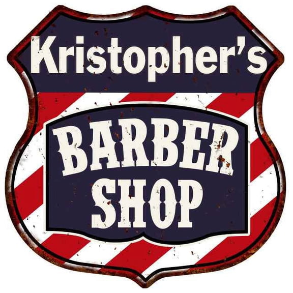 Kristopher's Barber Shop Sign Shield Metal Gift Hair Gift 211110020417