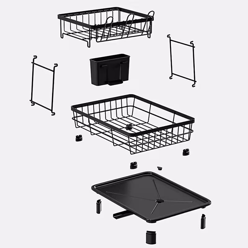 2-Tier Dish Drying Rack with Utensil Holder and Cutting Board Slot, Rust-Resistant Carbon Steel Kitchen Counter Dish Drainer, Large Capacity Organizer for Plates, Cups and Bowls