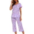 thumbnail image 1 of HAHDAXIA Womens Pajama Set Cotton Capri Pant Pyjama Short Sleeve Sleepwear Summer Pjs, 1 of 7