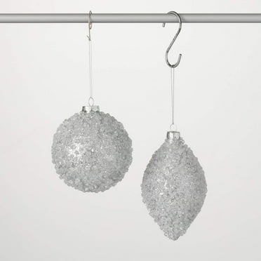 6"H & 4"H Sullivans Gray Ice Beaded Christmas Ornament Set of 2