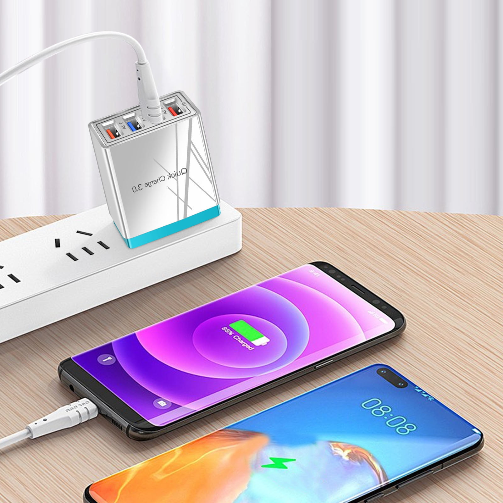 Aioneus Cargador USB, 33W 4 Puertos Quick Charge 3.0 Cargador USB De