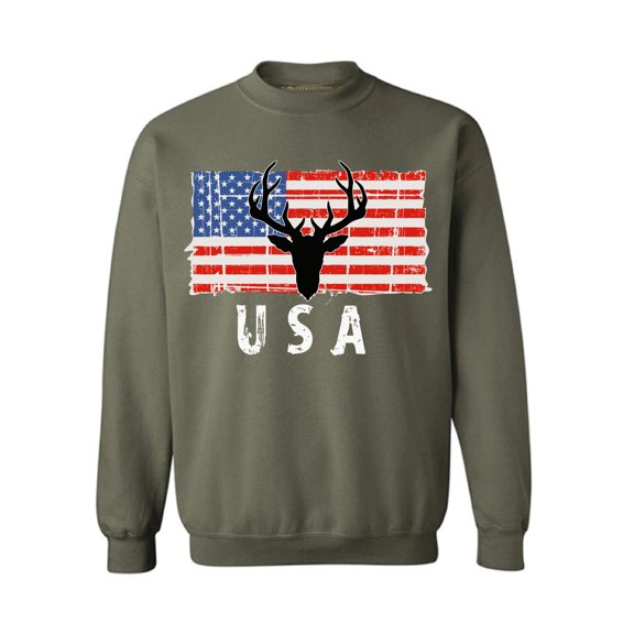 Awkward Styles Hunting Deer USA Crewneck 4th of July Gifts Vintage USA Men Women Sweater Love USA Patriotic Sweatshirt for Men 4th of July Party Patriotic Sweatshirt for Women Patriotic Gifts