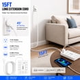 thumbnail image 2 of BOHASHIN 15FT Flat Plug Power Strip Surge Protector, 11 AC Outlets with 4 USB & 2 USB-C Ports, 1250W/10A Extension Cord, Overload Protection, Wall Mount for Home Office Dorm(White), 2 of 9