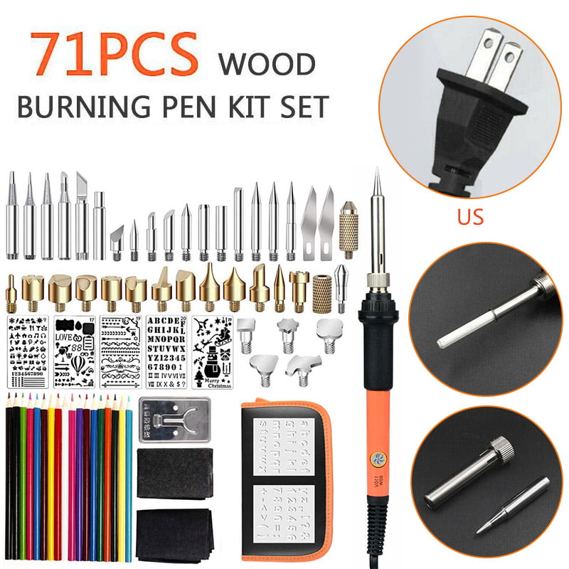 37PCS Wood Burning Kit Set Tool Pen Pyrography Supplies Iron Tips Art Craft 