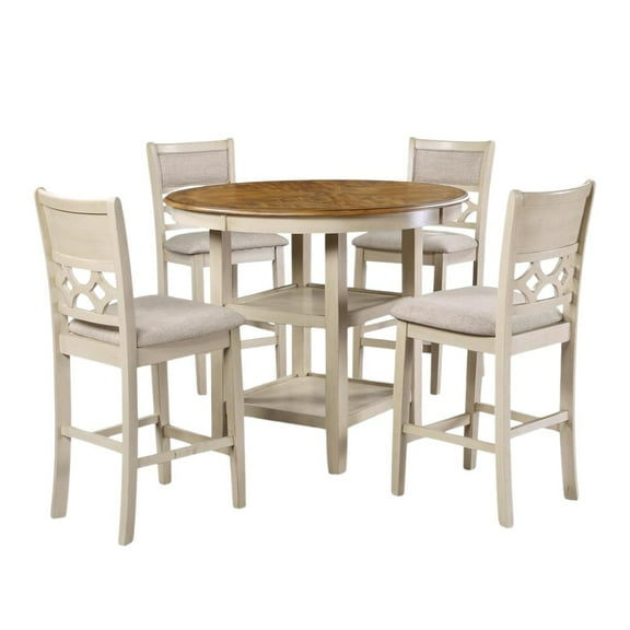 FurniFact Solid Wood Round Dining Table Set for 4 – Classic Brown Kitchen Table