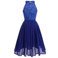 thumbnail image 3 of IBTOM CASTLE Women Vintage Floral Lace Chiffon Sleeveless Pleated Halter Short Bridesmaid Dress A Line Swing Party Cocktail Dress S Royal Blue, 3 of 6