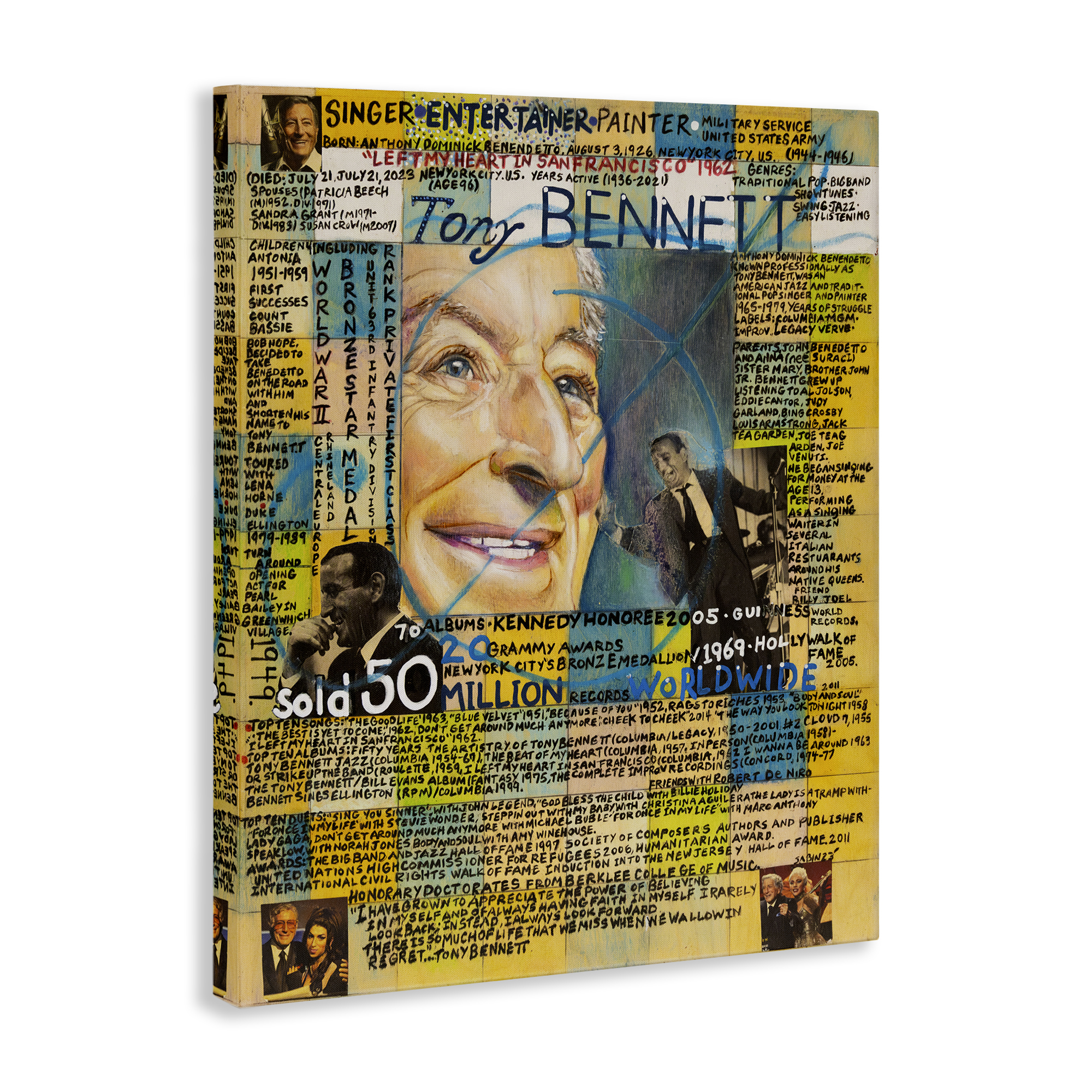 Stupell Industries Tony Bennett Collage People Drawing Wrapped Canvas Art Print Wall Art, 24 x 30