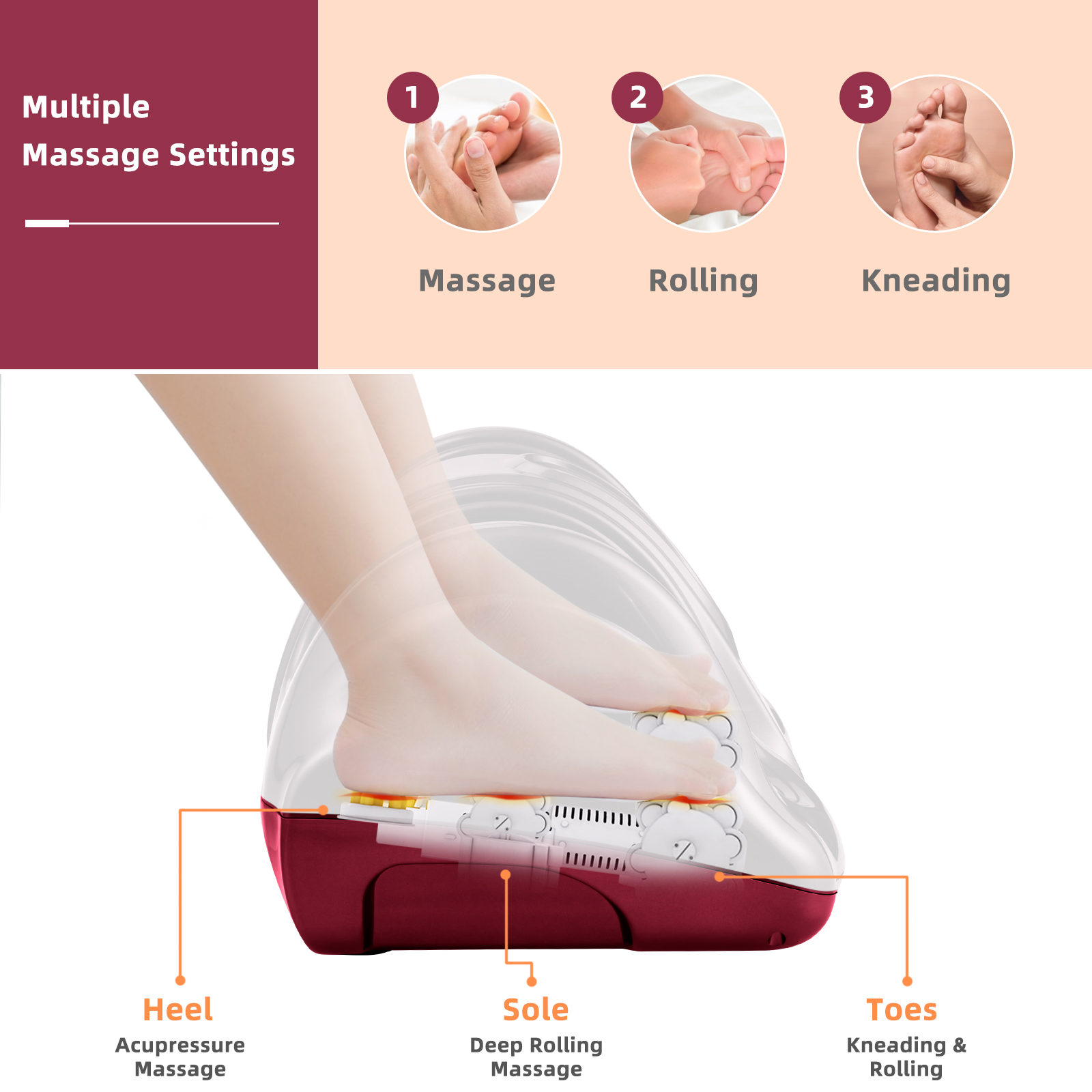 Giantex Foot Massager Machine, Electric Therapeutic Shiatsu Foot Calf Massager w/Kneading & Rolling for Foot & Ankle Pain, Burgundy