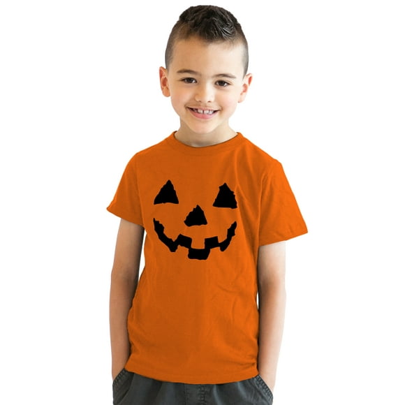 Youth Pumpkin Face T-Shirt Funny Halloween Shirt for Kids (Orange) - M