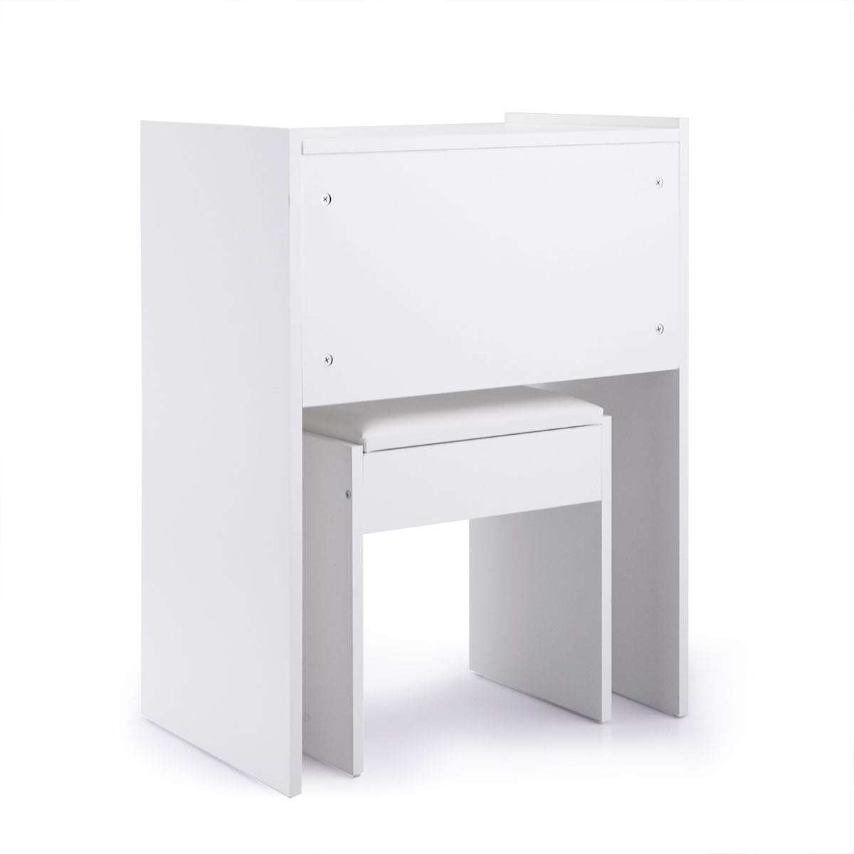 Lowestbest Wooden Makeup Vanity Set with Cushioned Stool and Reversible Mirror, White