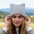 thumbnail image 2 of Fgnfyis Winter Knit Hat with Cat Ear Design Soft Blend Thermal for Cold Weather Outdoor Activities Warm Lined Womens Hats Grey, 2 of 4