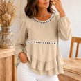 thumbnail image 5 of Gamivast Peplum Blouses for Women Plus Size Long Puff Sleeve Casual Tops Eyelet Lace Trim Shirts Crewneck Ruffle Hem Tunic Top Khaki XXXL, 5 of 7